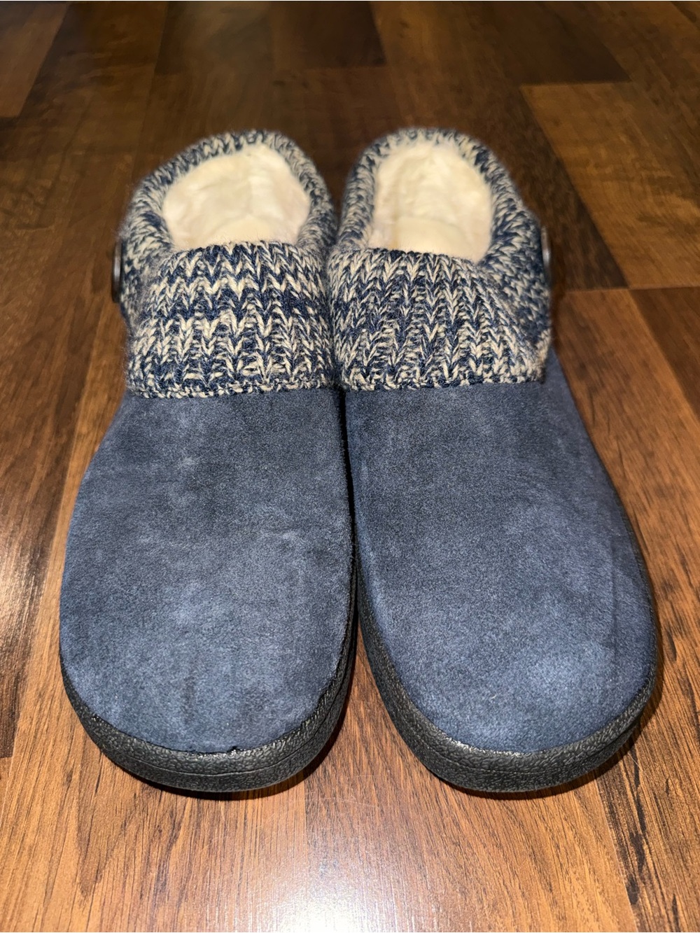 Clark’s navy knitted and lined winter clogs (size 10)